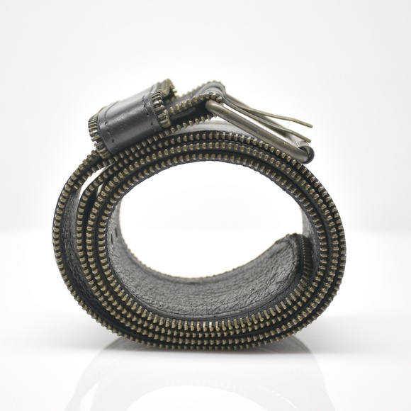 GARUGLIERI Belt Size L Black Brass Zipper Edge Made in Italy - Picture 2 of 8